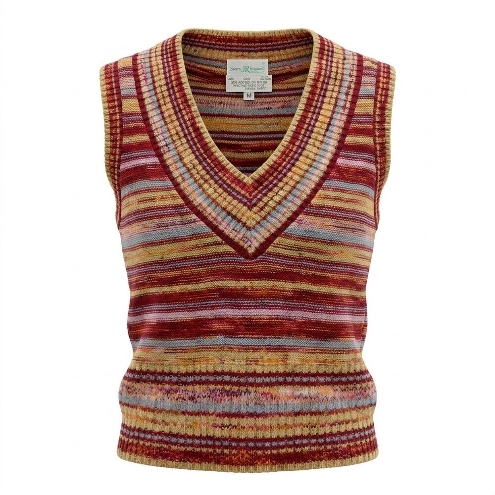 Vintage Sears JR Bazaar Striped Knit V-Neck Sweater Vest Women Size M